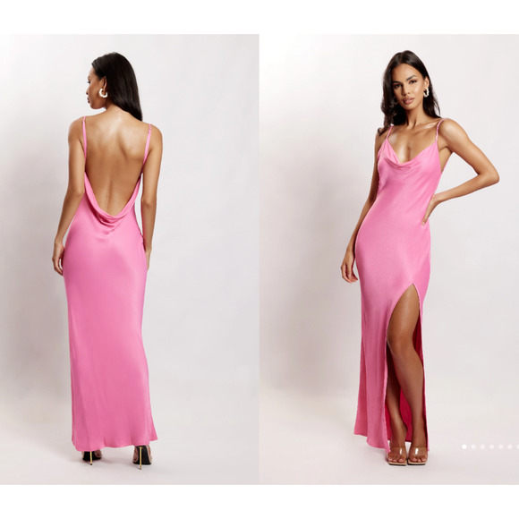 Meshki Dresses & Skirts - Meshki Jade Cowl Neck Backless Maxi Dress Womens XL Pink NWT Slinky Sexy